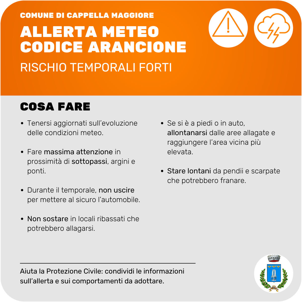 allerta meteo arancione rischio temporali forti