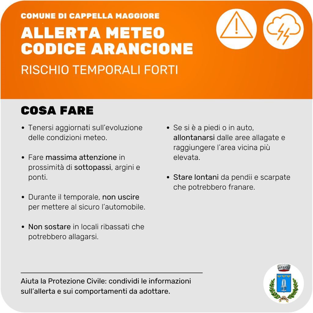 Allarme meteo codice arancione temporali