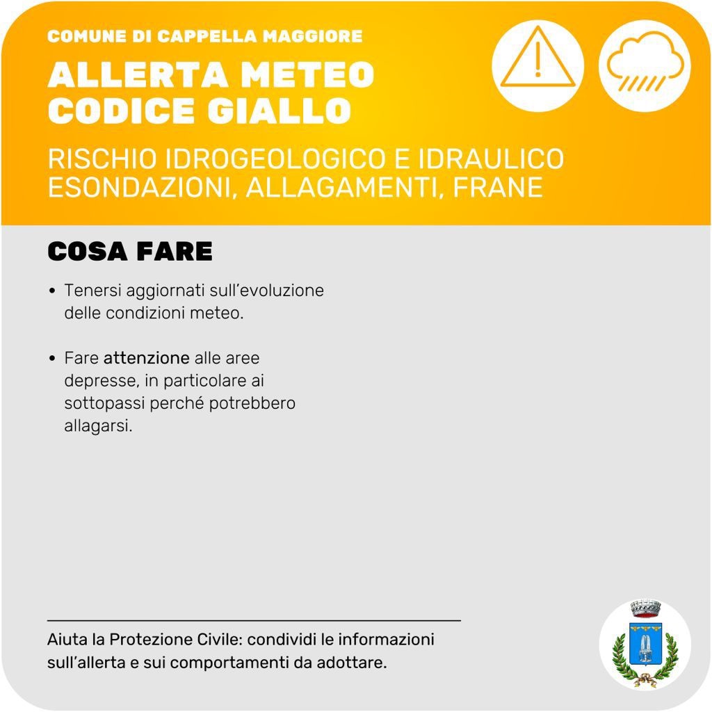 Allarme meteo codice giallo idrogeologico idraulico